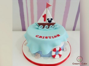 tarta cumpleaños infantil niño, decorada barco fondan tipo marinera